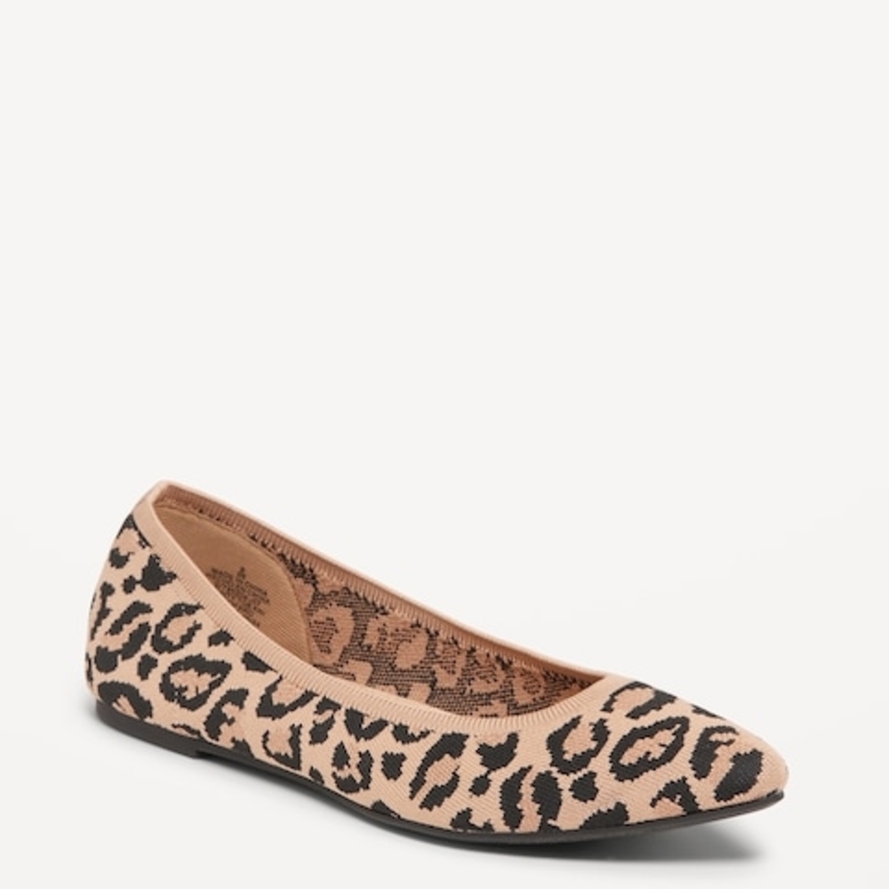Old Navy Leopard Print Soft-Knit Pointed-Toe Ballet Flats Stretch Size 7.5 NEW